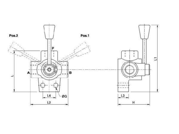 MARCHESINI Drejeventil 3-vejs omskifteventil 3/8'' BSP (60 L/min Flowhastighed)