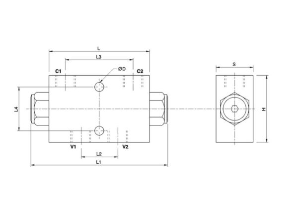 101620_pic10 MARCHESINI Hydraulisk dobbelt kontraventil pilotstyret til linjemontering 3/8'' BSP (30 L/min Flowhastighed)