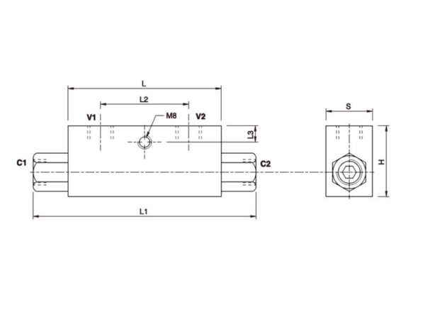 101623_pic10 MARCHESINI Overcenterventil dobbelt pilotstyret 3/8'' BSP (35 L/min Flowhastighed)