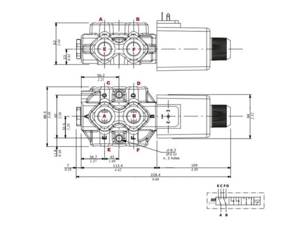 Walvoil Elektromagnetventil 6 Porte 1/2'' BSP 12V (DC) (60 L/min Flowhastighed)