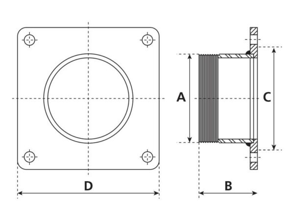 Flange Kvadratisk m/gevind 5'' BSPT (130mm) (galvaniseret)