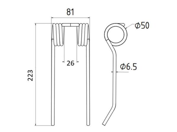 Pick-up fjeder Længde:223mm, Bredde:81mm, Ø6.5mm - Passer til Idass, BMV Passer til: 802050