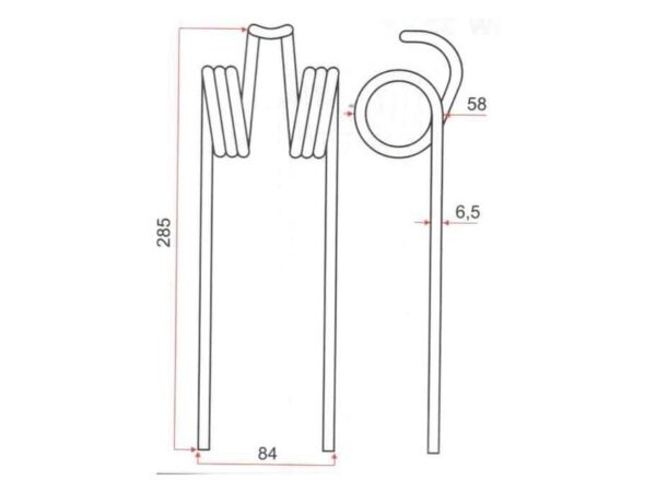 Pick-up fjeder Længde:285mm, Bredde:84mm, Ø6.5mm - Passer til Massey Ferguson Passer til: 1803425M1