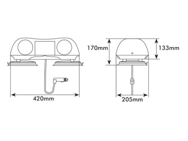 Lygtebjælke - Halogen - magnet, Længde: 420mm, 12V.