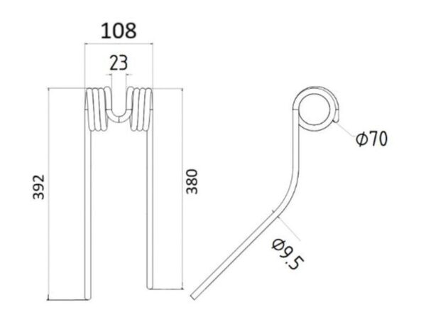Rivefjeder - Højre - Længde:392mm, Bredde:108mm, Ø9.5mm - Passer til Stoll Passer til: 0673743