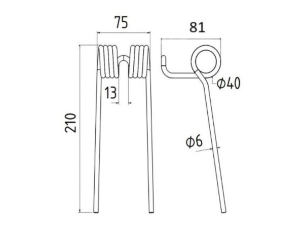 Pick-up fjeder Længde:210mm, Bredde:75mm, Ø9mm - Passer til Taarup Passer til: 6315300094