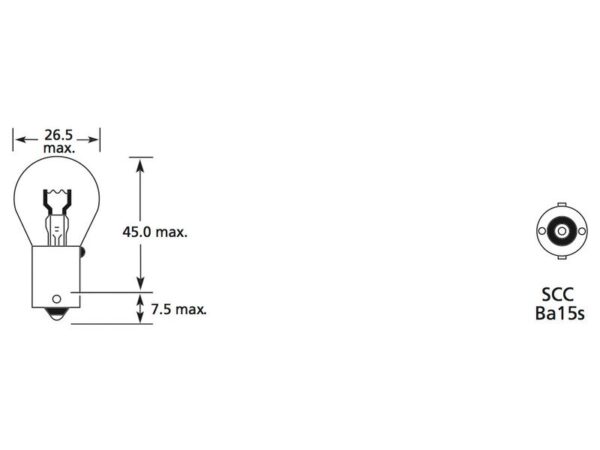 Pære12V, 15W, BA15s (Kasse 1 stk.)