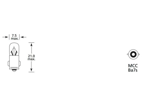 Pære12V, 2W, BA7s (Kasse 1 stk.)