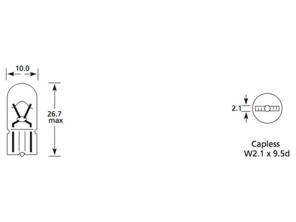 Pære W5W, 12V, 5W, W2.1x9.5d (Kasse 1 stk.)