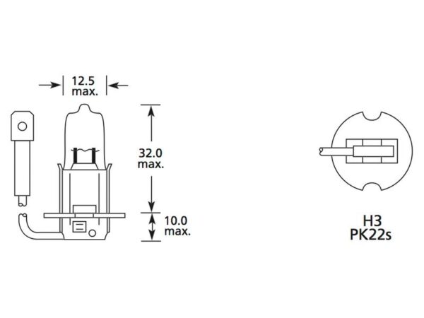Pære H3, 12V, 55W, PK22s (Kasse 1 stk.)