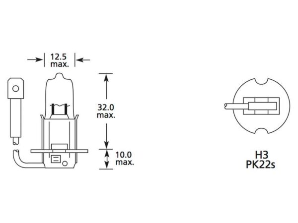Pære H3, 12V, 100W, PK22s (Kasse 1 stk.)