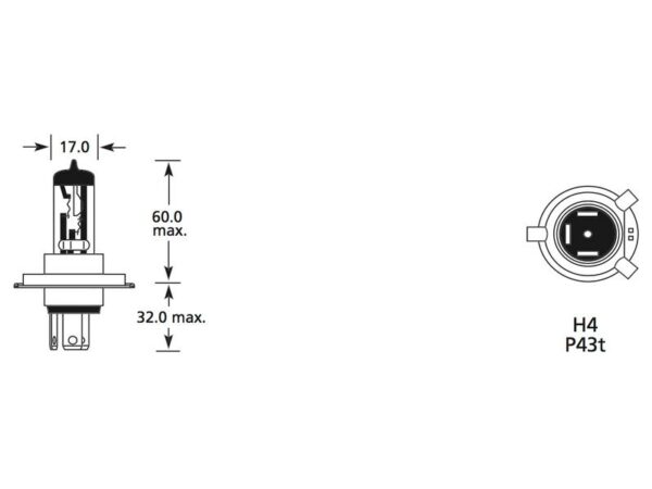 Pære H4, 12V, 100/80W, P43t (Kasse 1 stk.)