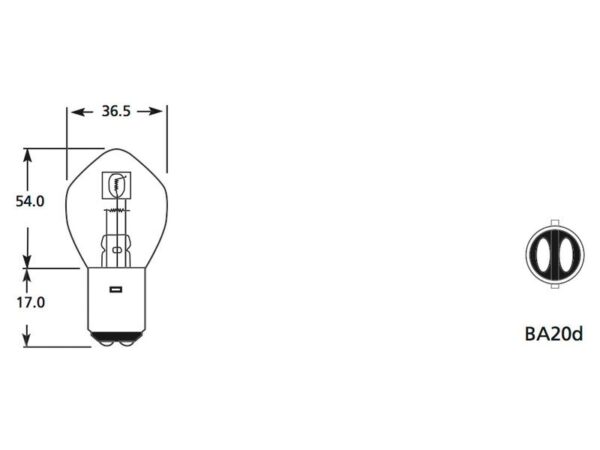 Pære S2, 12V, 45/40W, BA20d (Kasse 1 stk.)
