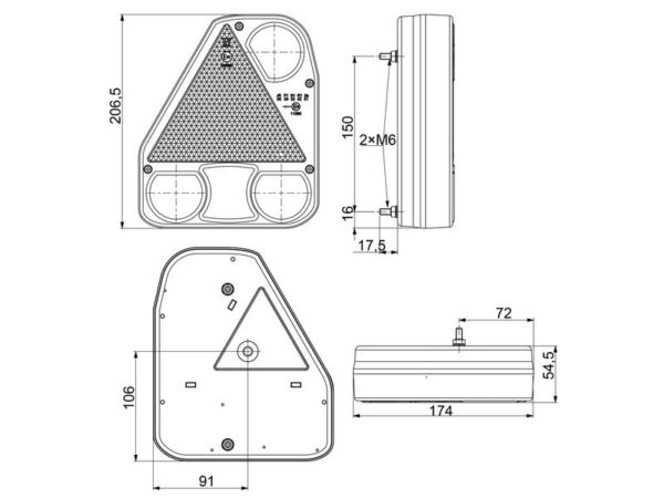 LED Baglygte, Funktion: 4, Brems / Bag / Blink / Tåge, Venstre, 12-24V