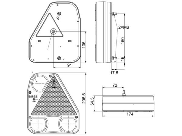 LED Baglygte, Funktion: 4, Brems / Bag / Blink / Bak, Højre, 12-24V