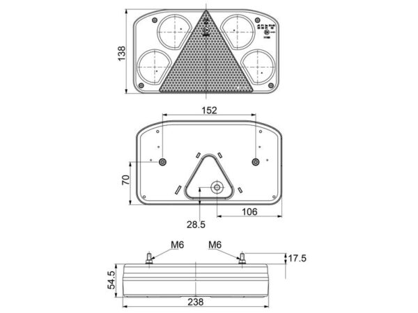 LED Baglygte, Funktion: 5, Brems / Bag / Blink / Tåge / Bak, Højre, 12-24V