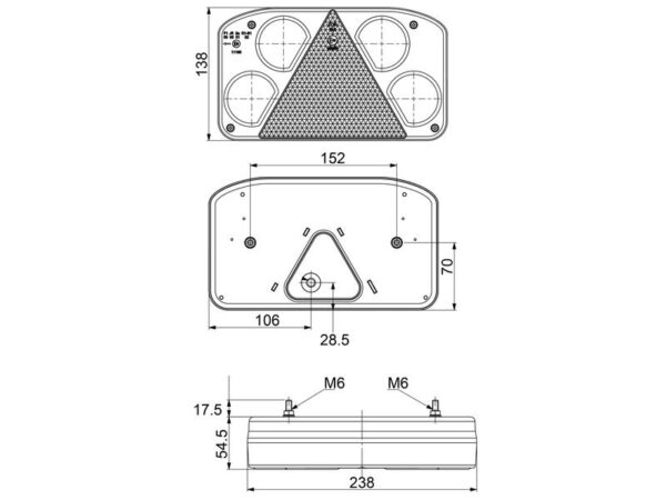 LED Baglygte, Funktion: 5, Brems / Bag / Blink / Tåge / Bak, Venstre, 12-24V