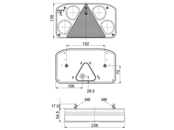 LED Baglygte, Funktion: 6, Brems / Bag / Blink / Tåge / Bak / Nummerplade, Venstre, 12-24V