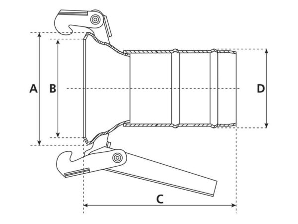 Kobling m/slangestuds og lukkebeslag - Hun 4'' (100mm) x4'' (100mm) (galvaniseret)