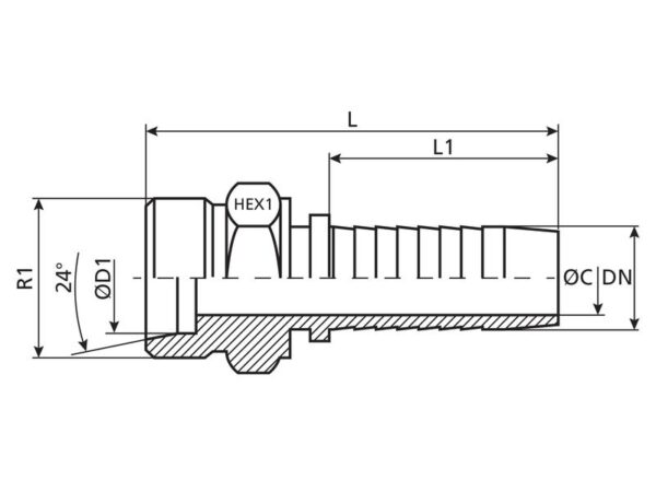 Dicsa Millimeter 24° Indstik 5/8'' x M30 x 2 (20S) Han Lige