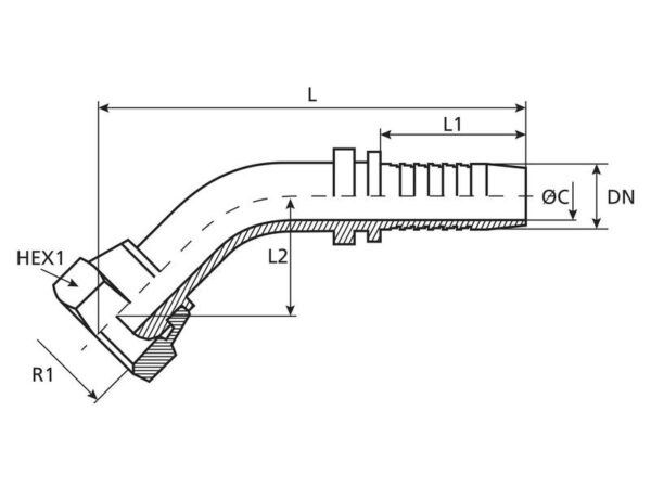 Dicsa Millimeter 24°/60° Indstik 5/16'' x M18 x 1.5 (12L) 135° Omløber