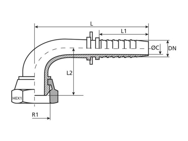 Dicsa Millimeter 24°/60° Indstik 5/16'' x M18 x 1.5 (12L) Hun 90° Omløber