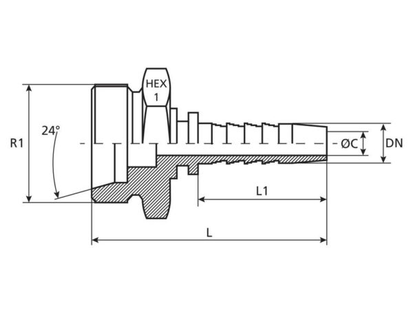 Dicsa 24° Indstik 1/2'' x M24 x 1.5 Han Lige