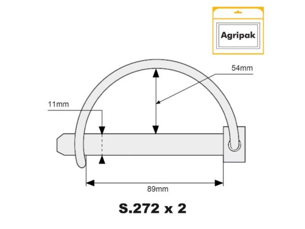 Låsesplit, Stift Ø11mm x 89mm (2 stk. Agripak)