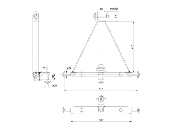 Træk (3-punkt) (Kat. 1 (Ø22mm)) Antal huller: 3, 610mm.