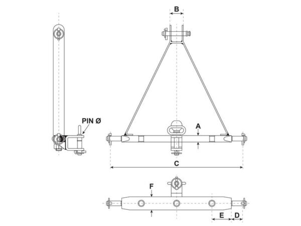 Træk (3-punkt) (Kat. 1 (Ø22mm)) Antal huller: 3, 610mm.