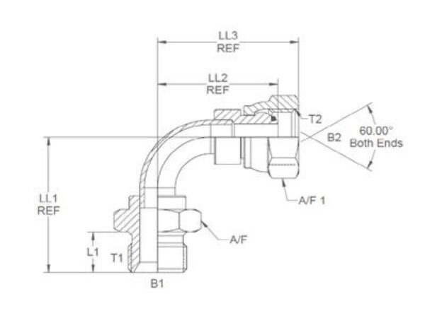 Hydraulikadapter 3/4'' BSP Han x 3/4'' BSP Drejelig hun 90° Bøjning