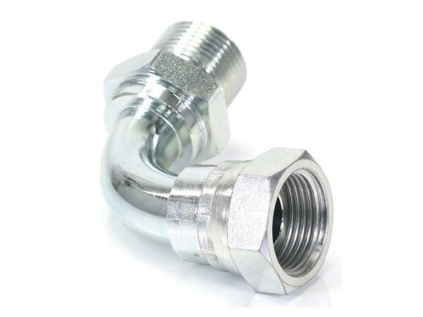 Hydraulikadapter 3/4'' BSP Han x 3/4'' BSP Drejelig hun 90° Bøjning