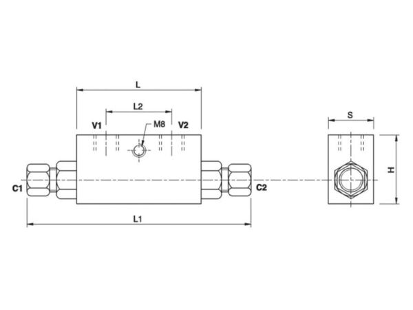 12721_pic10 MARCHESINI Overcenterventil dobbelt pilotstyret 3/8'' BSP (30 L/min Flowhastighed)