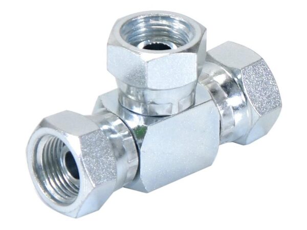 Hydraulisk T-stykke 3/8'' BSP Drejelig hun x 3/8'' BSP Drejelig hun x 3/8'' BSP Drejelig hun