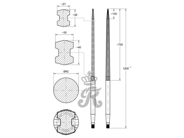 Frontlæssetand - Lige 1200mm, (H - fluted)