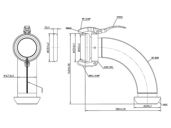 Bøjning 90° (han/hun) - 6'' (159mm) (galvaniseret)