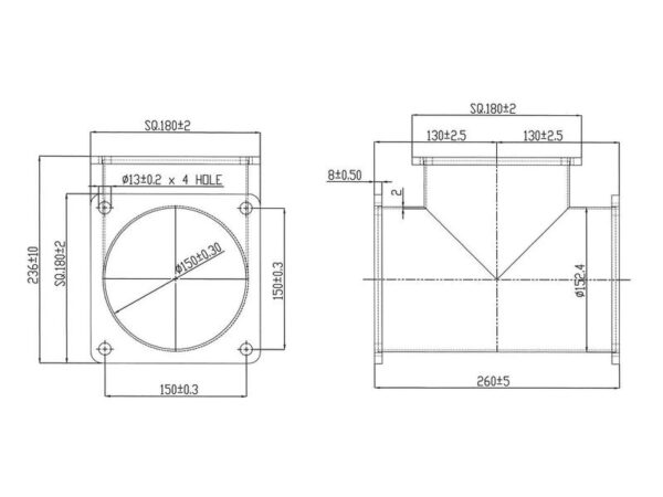 T-stykke m/flange 6'' (150mm) (galvaniseret)