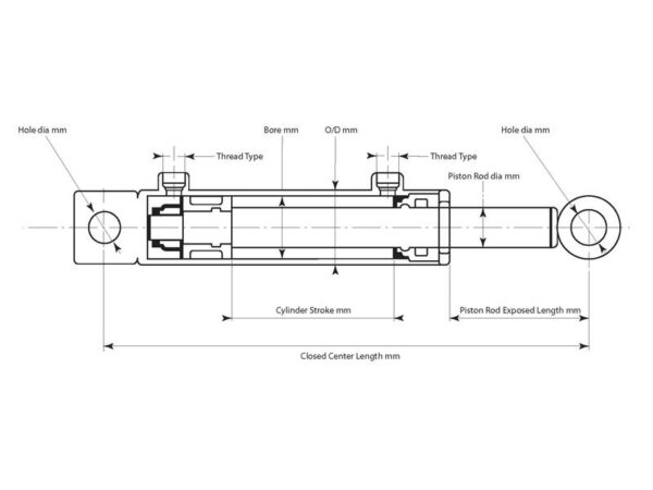 Hydraulikcylinder (dobbelt) m/ender, 20 x 32 x 200mm