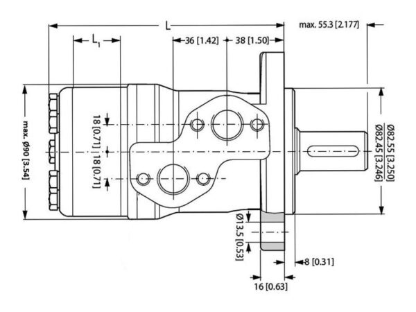 Trale Hydraulikmotor OMP160 160cc rev med 25mm Cylindrisk Aksel