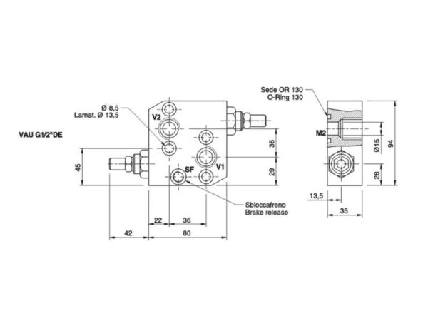 139555_pic10 MARCHESINI OMP, OMR Line ventil dual cross OMP/OMR Danfoss 1/2'' BSP (60 L/min Flowhastighed)