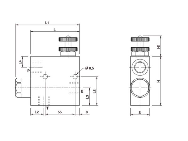MARCHESINI Priority Ventil 3-vejs justerbar 1/2'' BSP (80 L/min Flowhastighed) Overskydende flow til tanken