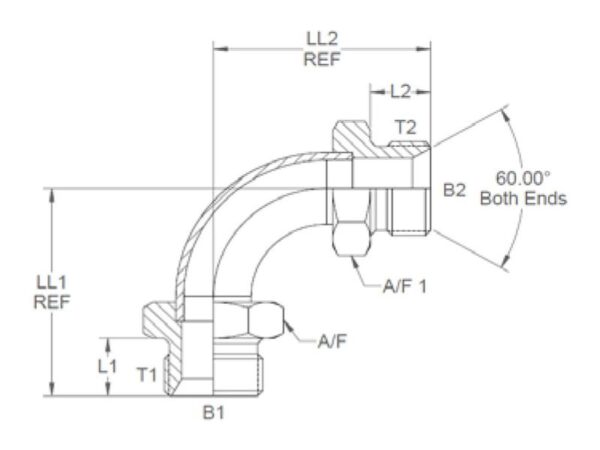 Hydraulikadapter 3/8'' BSP Han x 3/8'' BSP Han 90° Bøjning