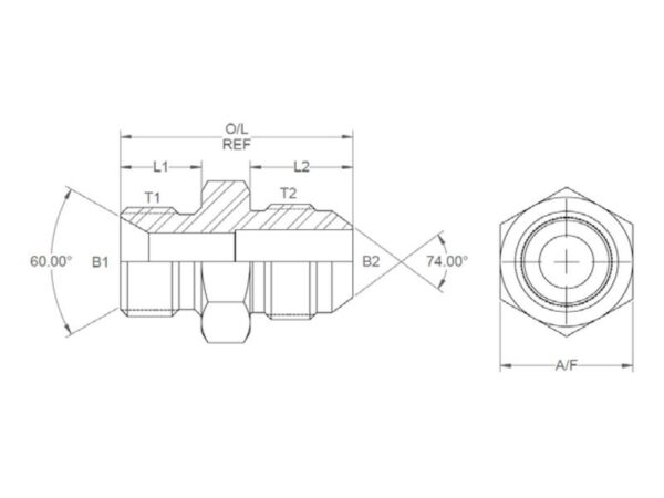 Hydraulikadapter 3/8'' BSP Han x 7/16'' JIC Han