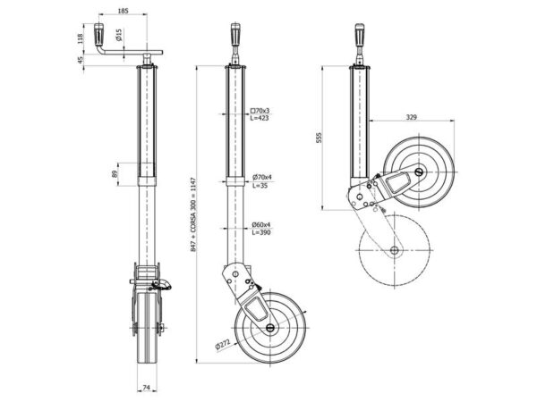 Støttehjul Ø280mm 1000kg