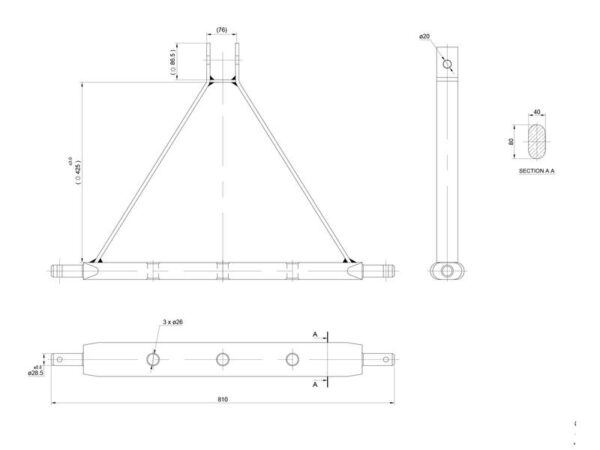 Træk (3-punkt) (Kat. 2 (Ø28mm)) Antal huller: 3, 770mm.