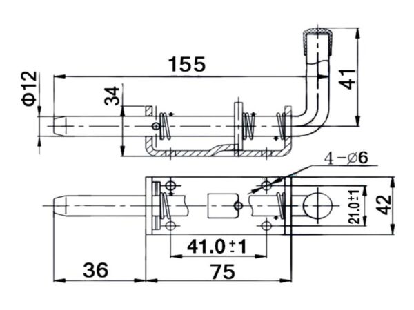 Lukkebeslag, Bolt Ø13mm, Pladestørrelse mm: 75mm x 40mm