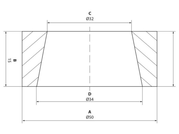 Bøsning Frontlæssetand - Ø50 x 15mm (Ø32)