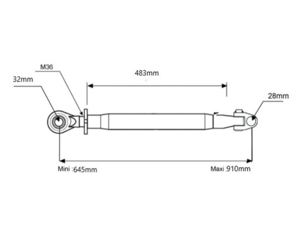 Topstang (Kat.28mm/3 (Ø28/32mm)) Led og Kugle, M36 x 3, Min. længde: 645mm.
