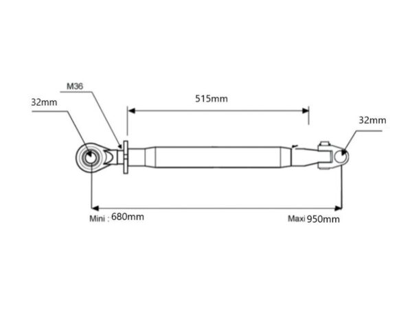 Topstang (Kat.3/3 (Ø32/32mm)) Led og Kugle, M36 x 3, Min. længde: 680mm.