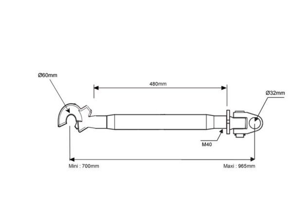 Topstang (Kat.3/3 (Ø32/32mm)) Led og Krog, M40 x 3.00, Min. længde: 700mm.